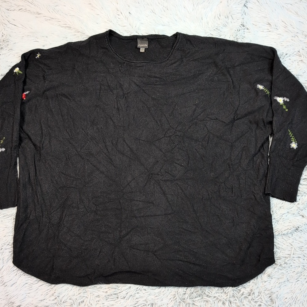 Aaeda Shirt‎ Womens 2X Black Top Floral Embroidery Soft Casual Comfort Stretch